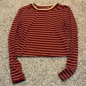 PacSun Maroon and Yellow Striped Long Sleeve Tee